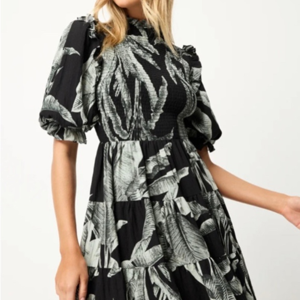 Elliat Black with Leaf Print Dress
